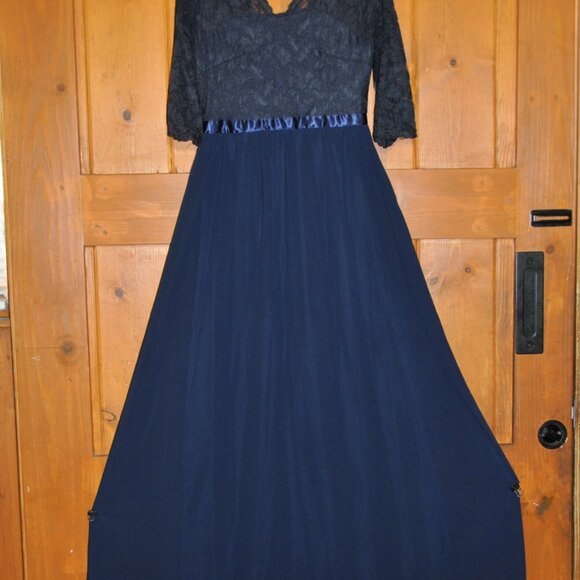 Women's Retro Vintage Floral Lace V Neck Evening Bridesmaid Formal Long Dress - Picture 2 of 6